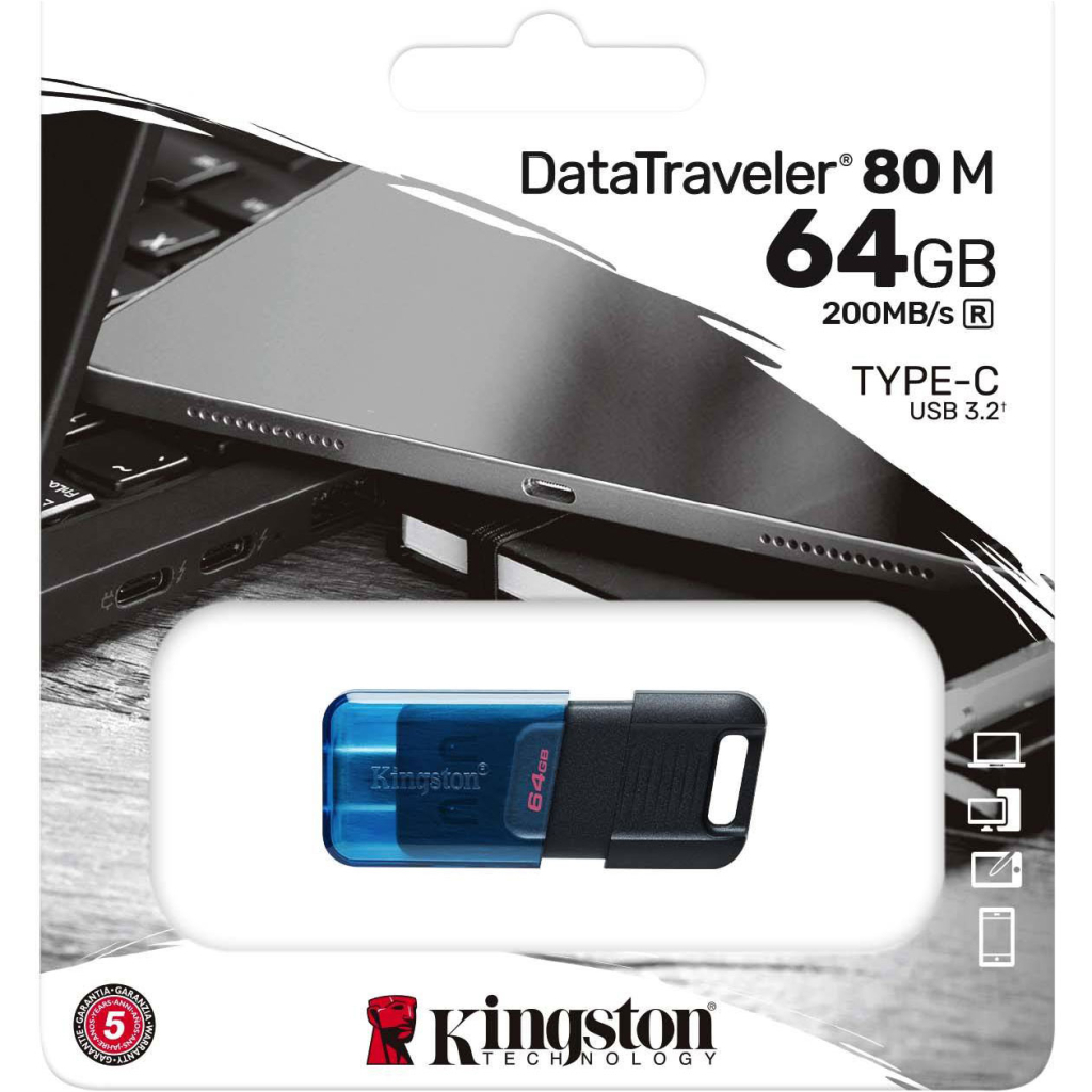 USB флеш накопичувач Kingston 64GB DataTraveler 80 M USB-C 3.2 Blue/Black (DT80M/64GB)