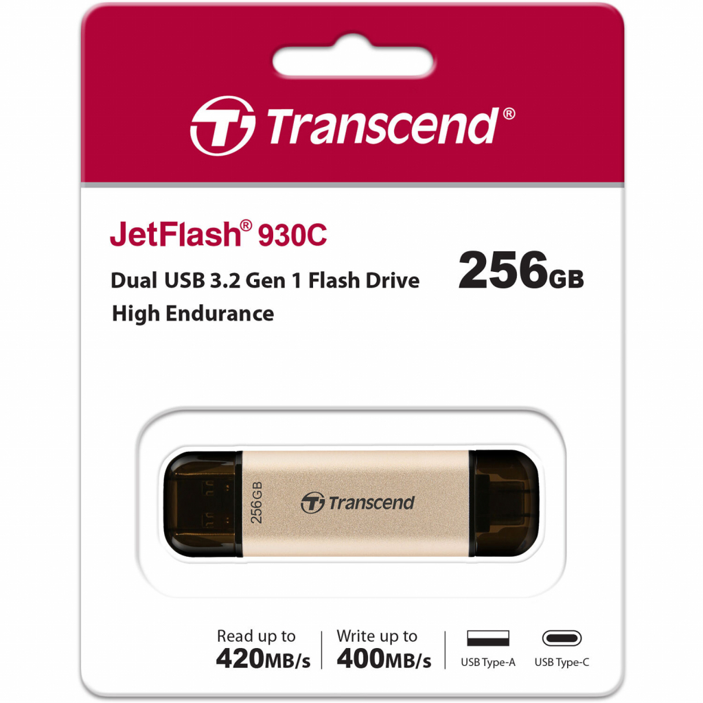 USB флеш накопичувач Transcend 256GB JetFlash 930 Gold-Black USB 3.2/Type-C (TS256GJF930C)
