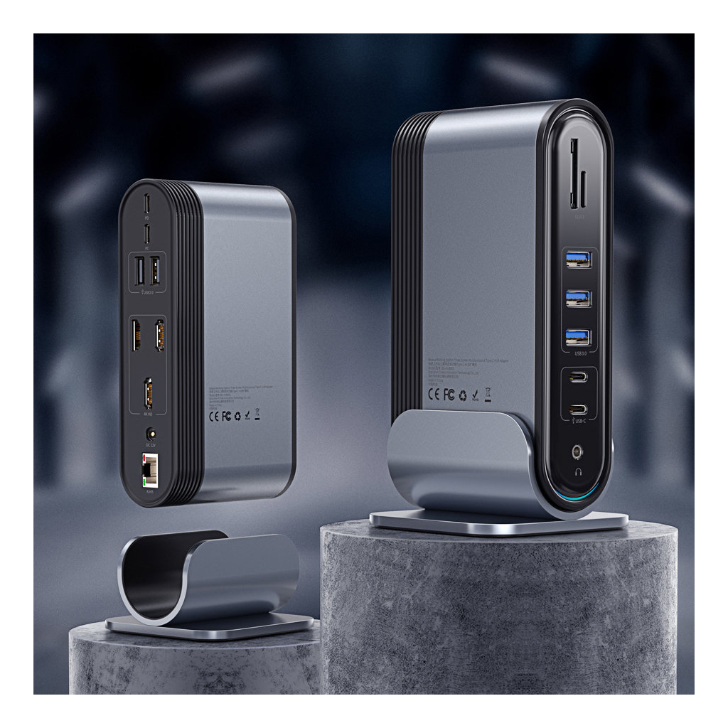 Концентратор Baseus USB3.2 Type-C to 3xHDMI/2xUSB-C/5xUSB/RJ45/SD/TRRS 3.5mm/PD 100W + PA 16 in 1 (CAHUB-DG0G)