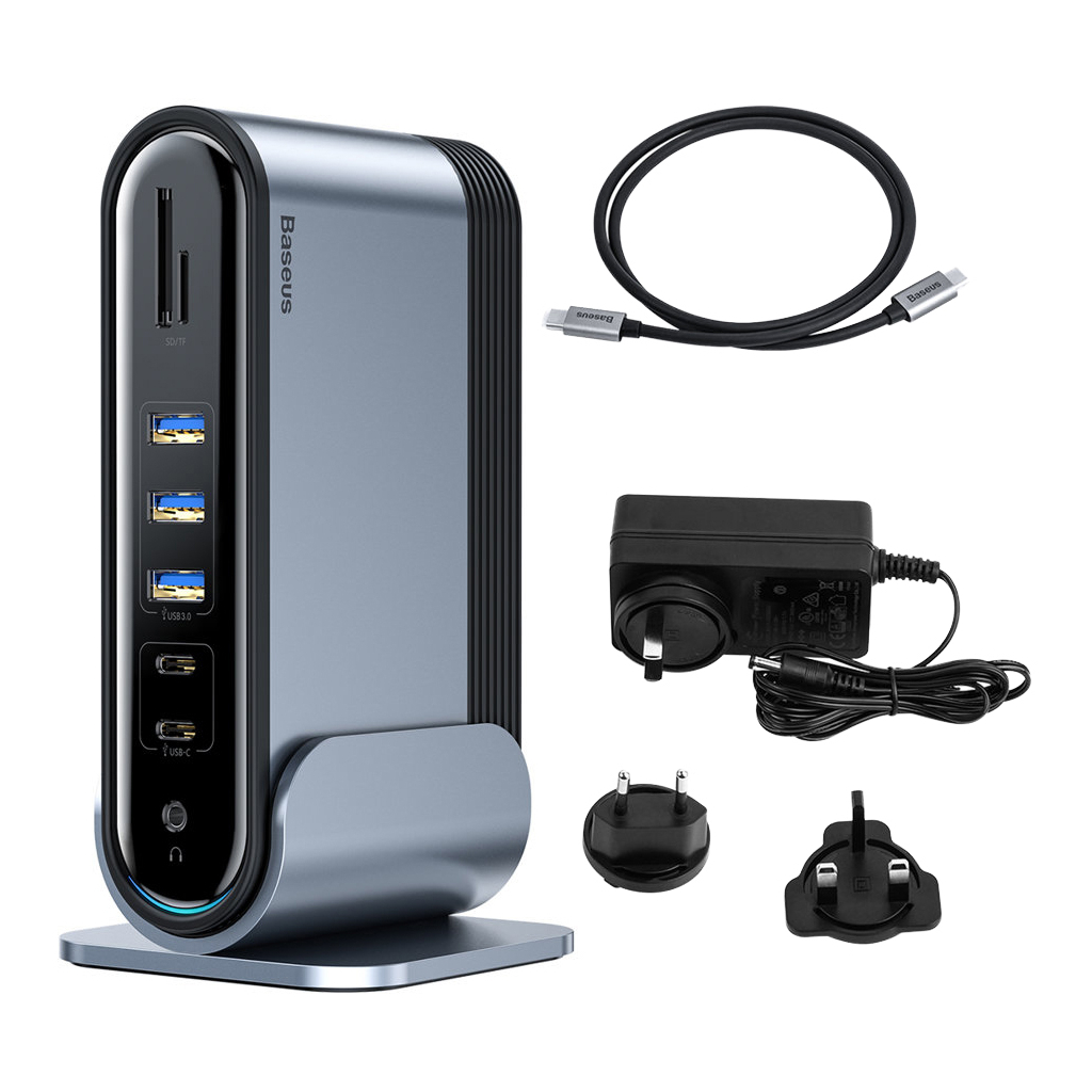 Концентратор Baseus USB3.2 Type-C to 3xHDMI/2xUSB-C/5xUSB/RJ45/SD/TRRS 3.5mm/PD 100W + PA 16 in 1 (CAHUB-DG0G)