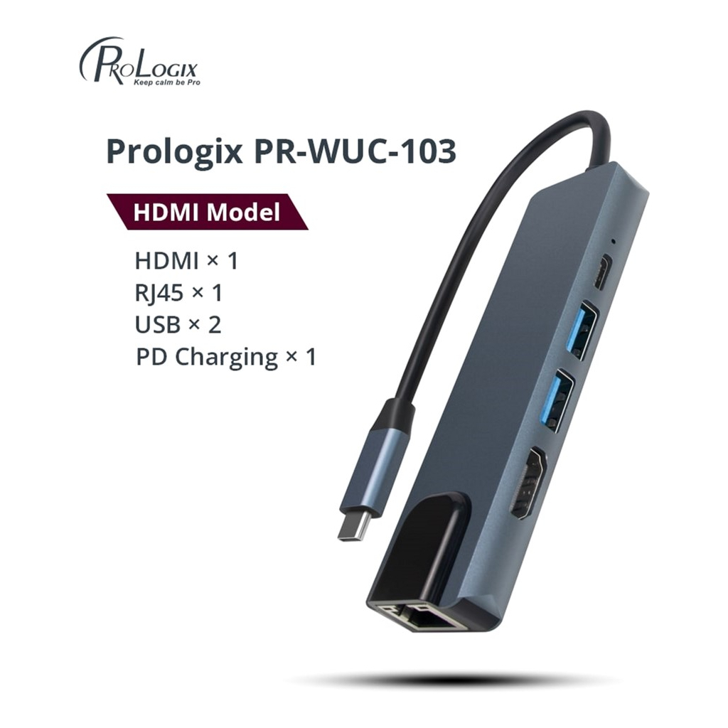 Концентратор ProLogix USB3.1 Type C to HDMI+2*USB3.0+USB C PD+Lan (PR-WUC-103B)