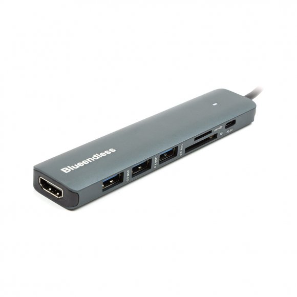 Концентратор USB Type-C to HDMI, 3x USB Type-A, SD, TF, USB Type-C PD100W PowerPlant (CA913848)