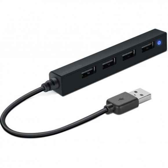 Концентратор Speedlink SNAPPY SLIM USB Hub, 4-Port, USB 2.0, Passive, Black (SL-140000-BK)