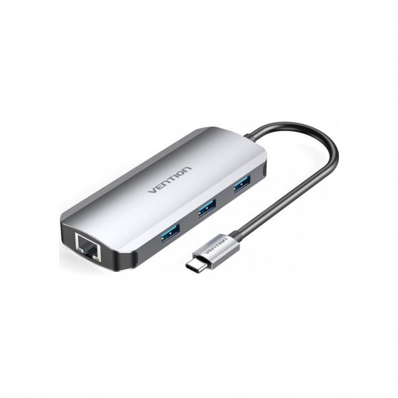 Концентратор Vention USB3.1 Type-C --> HDMI/USB 3.0x3/RJ45/PD 100W Hub 6-in-1 (TOHHB)