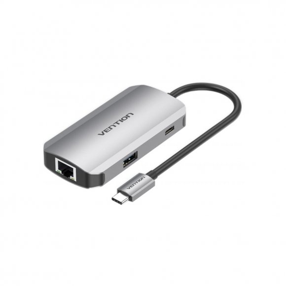 Концентратор Vention USB3.1 Type-C --> USB 3.0x3/RJ45 Gigabit/PD 100W Hub 5-in-1 (TNFHB)