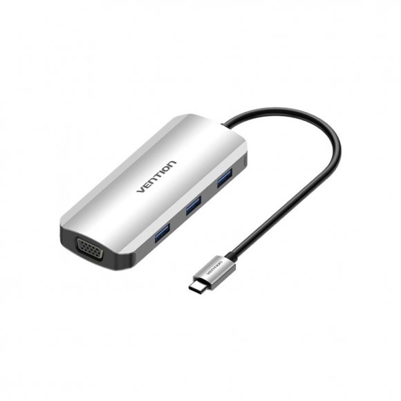 Концентратор Vention USB3.1 Type-C --> HDMI/VGA/USB 3.0x3/PD 100W Hub 6-in-1 (TOIHB)