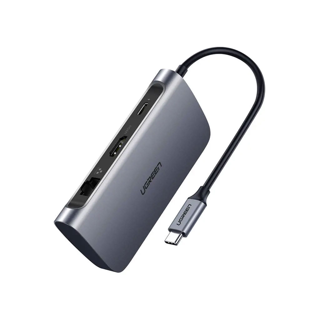 Концентратор Ugreen USB3.0 Type-C to USB 3.0x2/HDMI/RJ45/SD/TF/PD CM212 gray (50852)