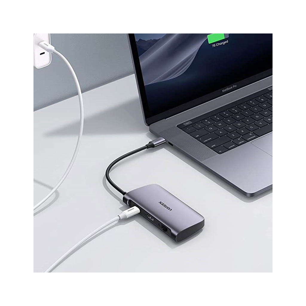 Концентратор Ugreen USB3.0 Type-C to USB 3.0x2/HDMI/RJ45/SD/TF/PD CM212 gray (50852)