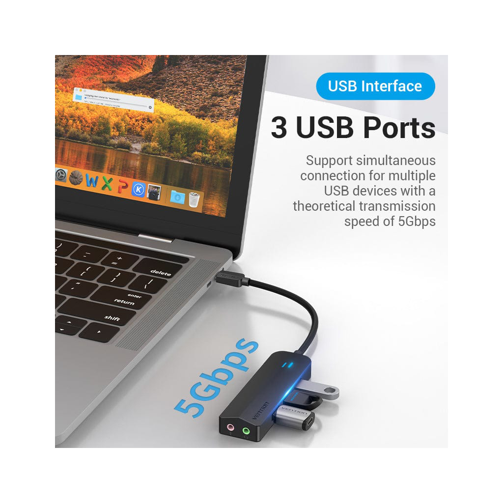 Концентратор Vention USB 3.1 Type-C to 3xUSB 3.0+MicroUSB+3.5mm Sound Adapter black (TGQBB)