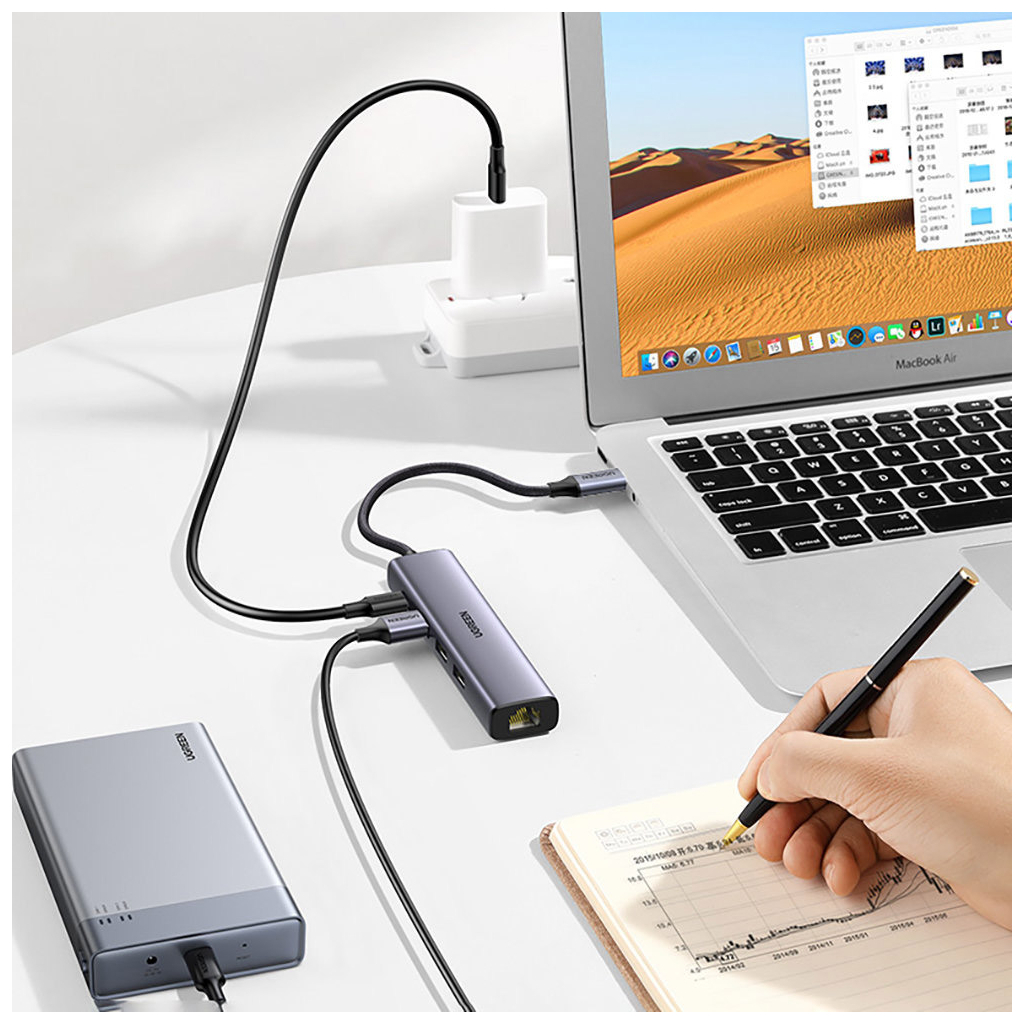 Концентратор Ugreen USB 3.0 Type-C to 3xUSB 3.0 + RJ45 1000M CM475 grey (20932)