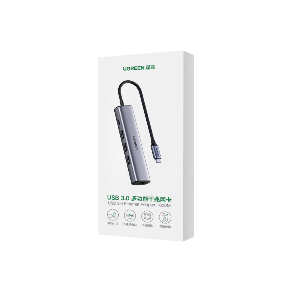 Концентратор Ugreen USB 3.0 Type-C to 3xUSB 3.0 + RJ45 1000M CM475 grey (20932)