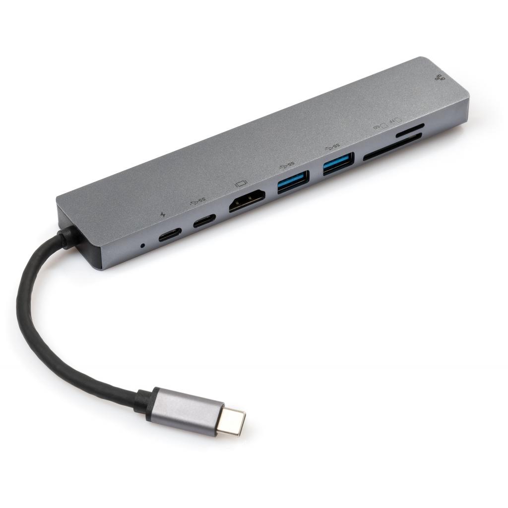 Концентратор Vinga Type-C to 4K HDMI+2*USB3.0+GigabitLAN+SD+PD+USB-C SS aluminium (VCPATC2U3CRLNHIPDGR)