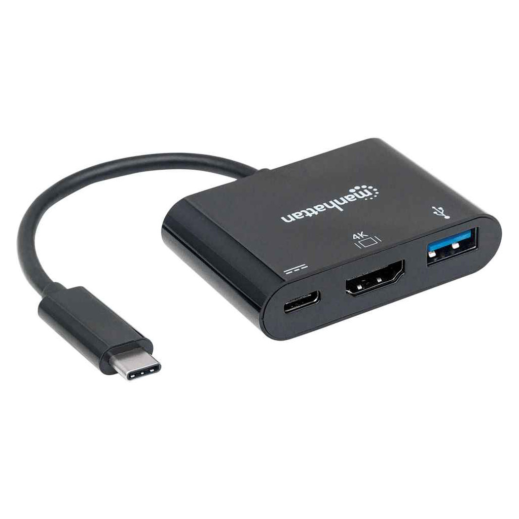 Концентратор Intracom USB3.1 Type-C to USB3.0/HDMI/USB-C (F) black Manhattan (152037)