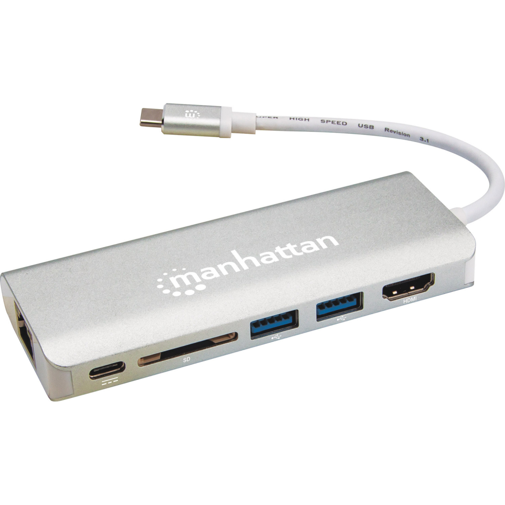 Концентратор Intracom USB3.1 Type-C to HDMI/USB 3.0x2/RJ45/SD/PD 60W Hub 7-in-1 Manhattan (152075)