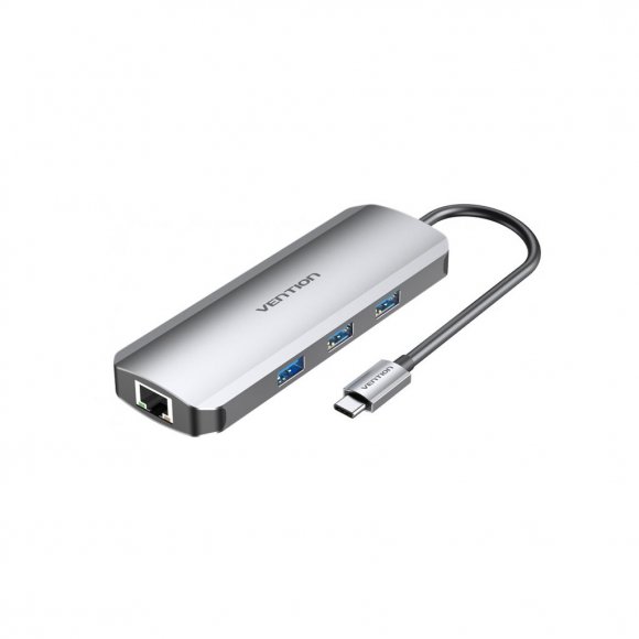 Концентратор Vention USB3.1 Type-C --> HDMI/USB 3.0x3/RJ45/SD/TF/PD 100W Hub 8-in (TOKHB)