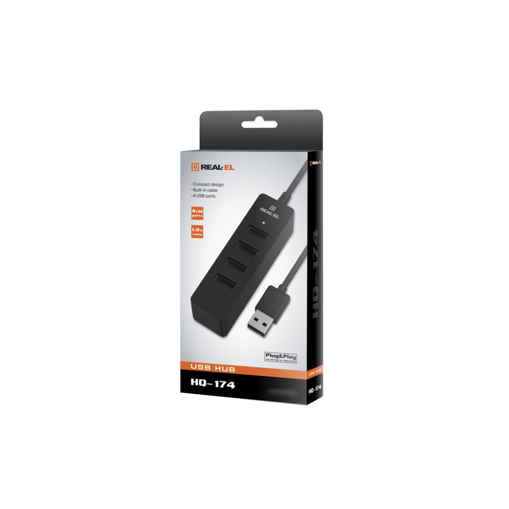 Концентратор REAL-EL HQ-174 USB-A 2.0 1.2m black (EL123110006)