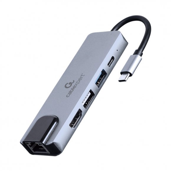 Концентратор Cablexpert USB-C 5-in-1 (hub/HDMI/PD/LAN) (A-CM-COMBO5-04)