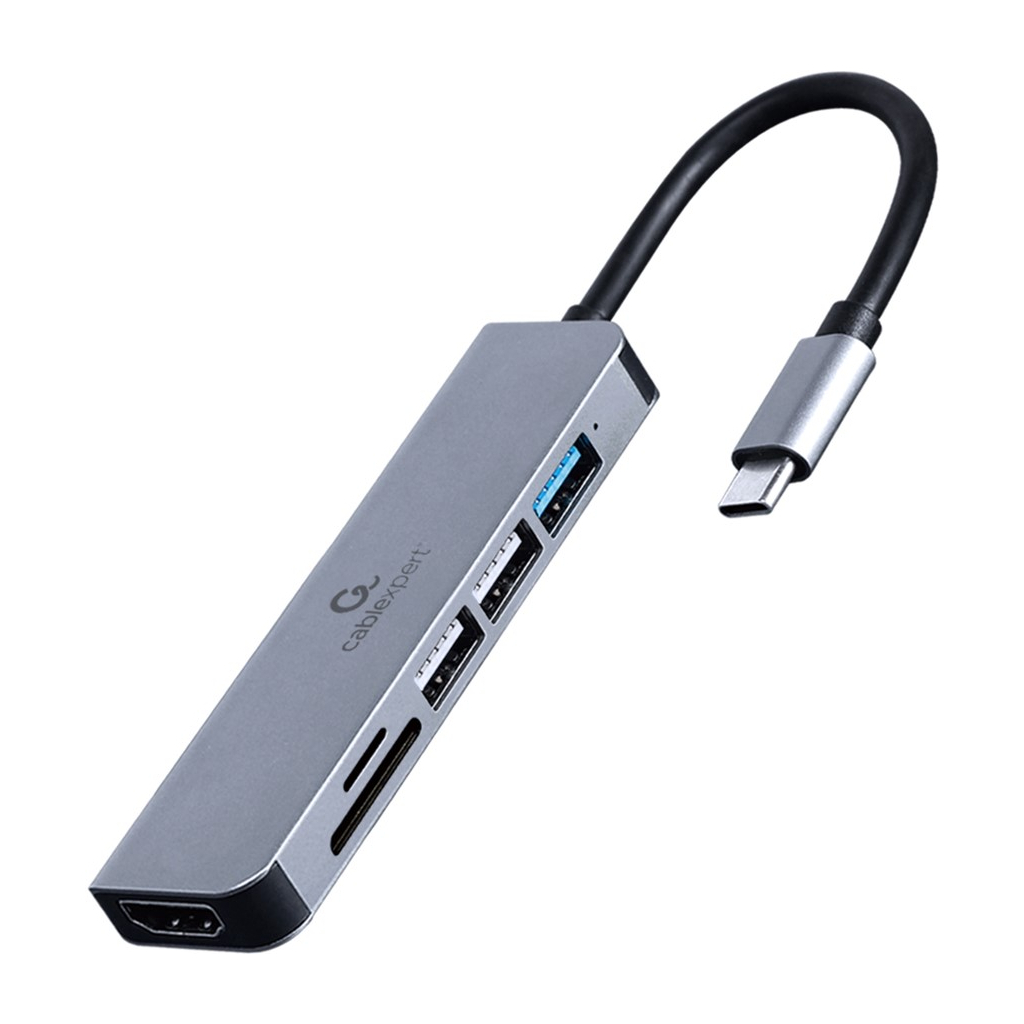 Концентратор Cablexpert USB-C 6-in-1 (hub/HDMI/CR) (A-CM-COMBO6-02)