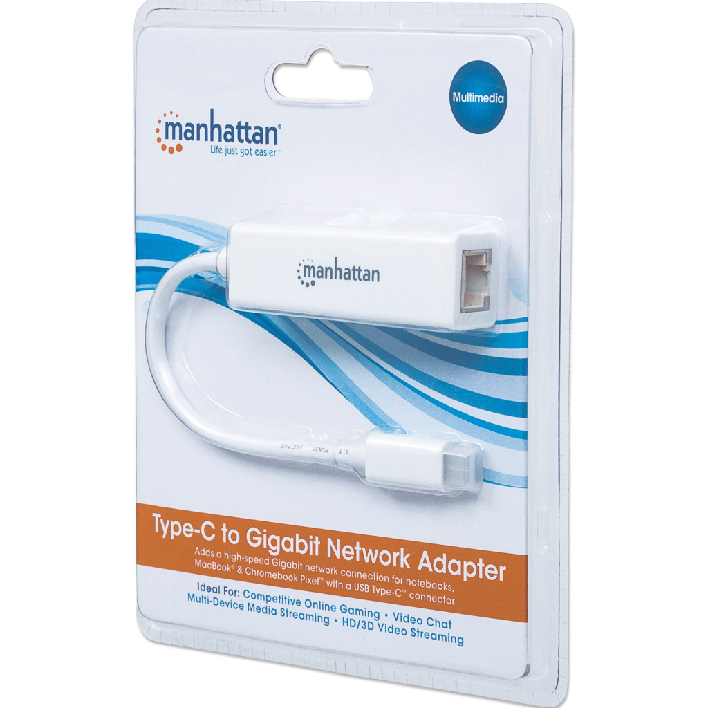 Перехідник USB-C to Ethernet RJ45 1000 Mb Manhattan Intracom (507585)