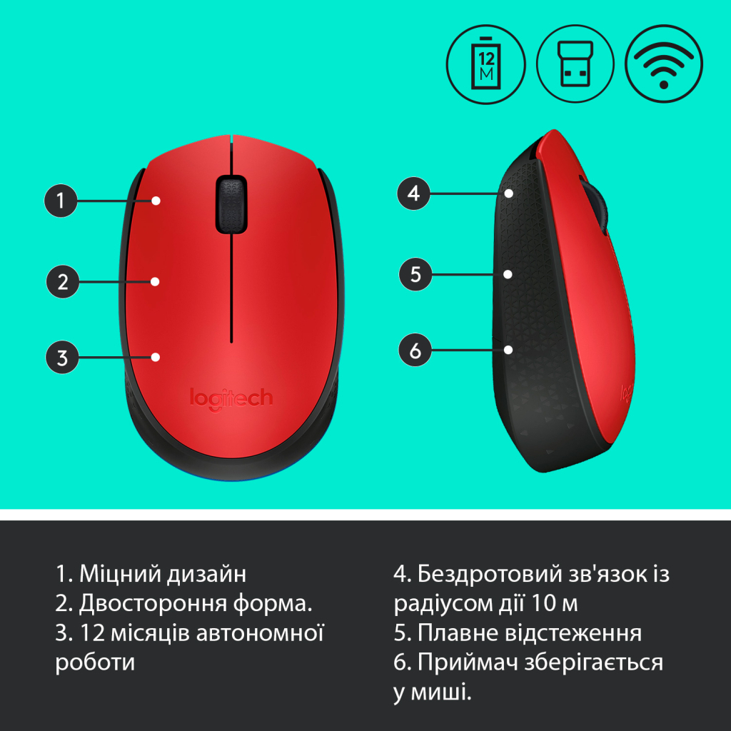 Мишка Logitech M171 Red (910-004641)