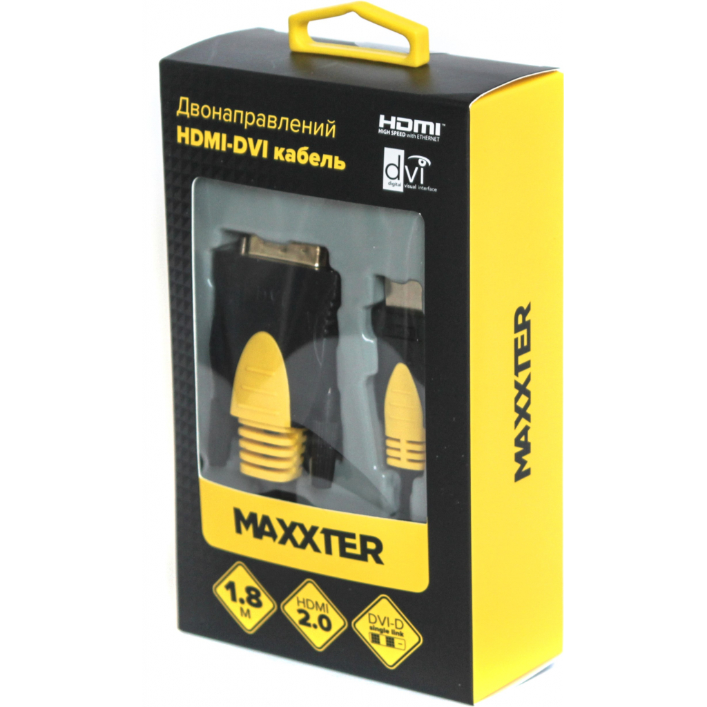 Кабель мультимедійний HDMI to DVI 1.8m 2-side V1.3 19-pin Maxxter (CCBP-HDMI-DVI-1.8)