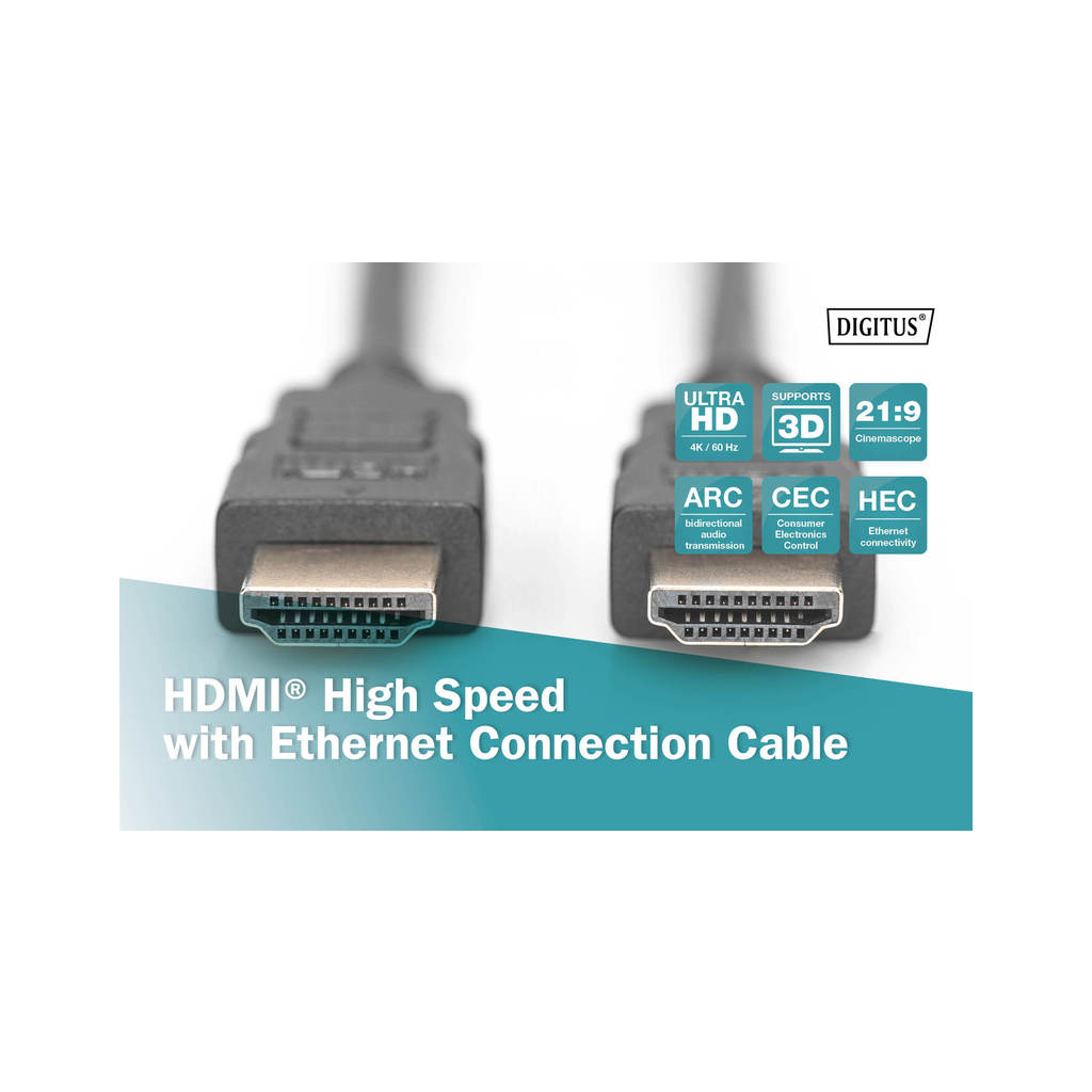 Кабель мультимедійний HDMI to HDMI 1.0m UHD 4K Digitus (AK-330107-010-S)