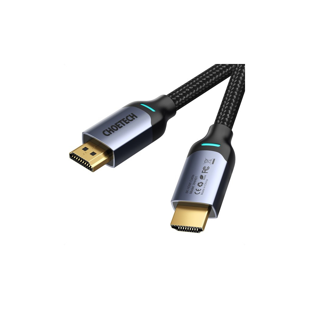 Кабель мультимедійний HDMI to HDMI 2.0m V.2.1 8K 60Hz HDR10 HLG 48Gbps YUV 444 Choetech (XHH01-BK)