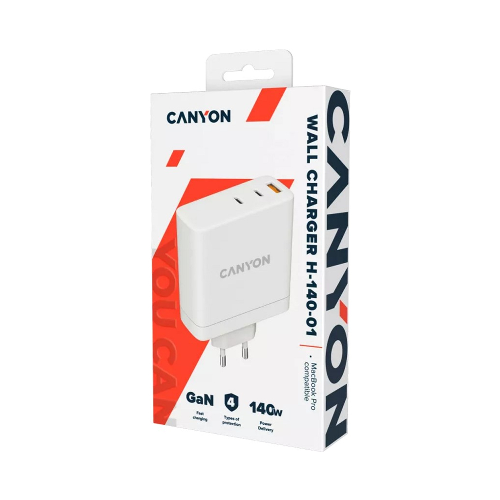 Зарядний пристрій Canyon H-140-01 Wall charger with 1USB-A 2 USB-C (CND-CHA140W01)