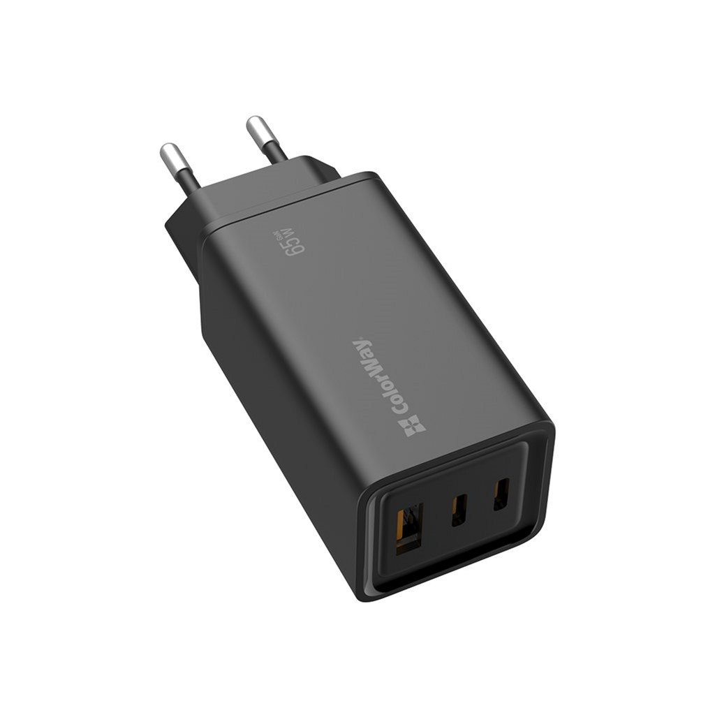 Зарядний пристрій ColorWay GaN3 Pro Power Delivery (USB-A + 2 USB TYPE-C) (65W) (CW-CHS039PD-BK)