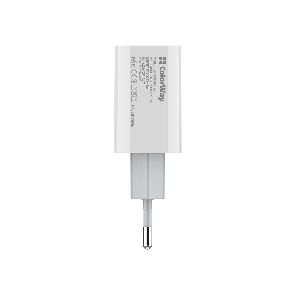 Зарядний пристрій ColorWay Power Delivery Port USB Type-C (20W) V2 white (CW-CHS026PD-WT)