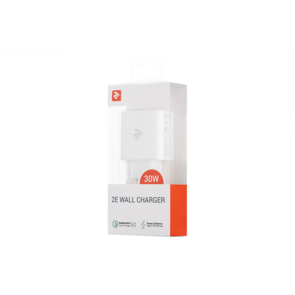 Зарядний пристрій 2E USB Wall Charger QC, PD, Max 30W, white (2E-WC2USB30W-W)