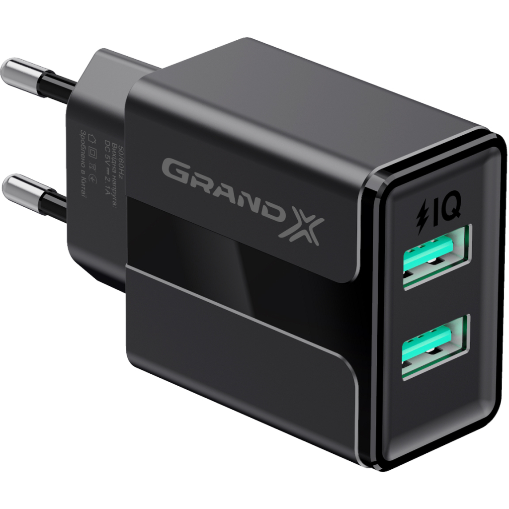 Зарядний пристрій Grand-X CH-15UMB (5V/2,1A + DC cable 2,4А USB -> Micro USB 1m) Black (CH-15UMB)