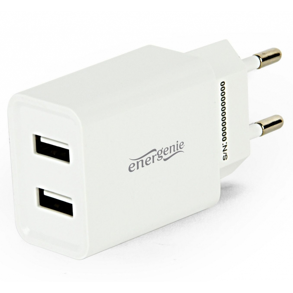 Зарядний пристрій EnerGenie USB 2.1A, white (EG-U2C2A-03-W)