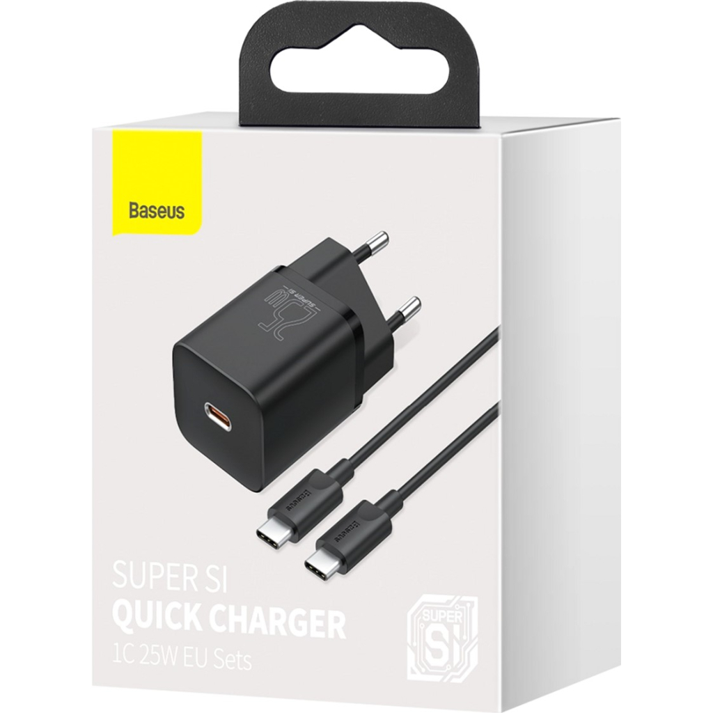 Зарядний пристрій Baseus 1xUSB 25W (USB-C) + Cable Type-C black (TZCCSUP-L01)