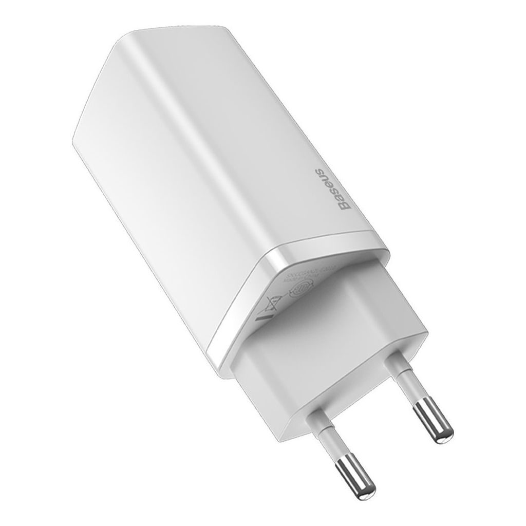 Зарядний пристрій Baseus 2xUSB 65W GaN (USB-C+USB-A) white (CCGAN2L-B02)