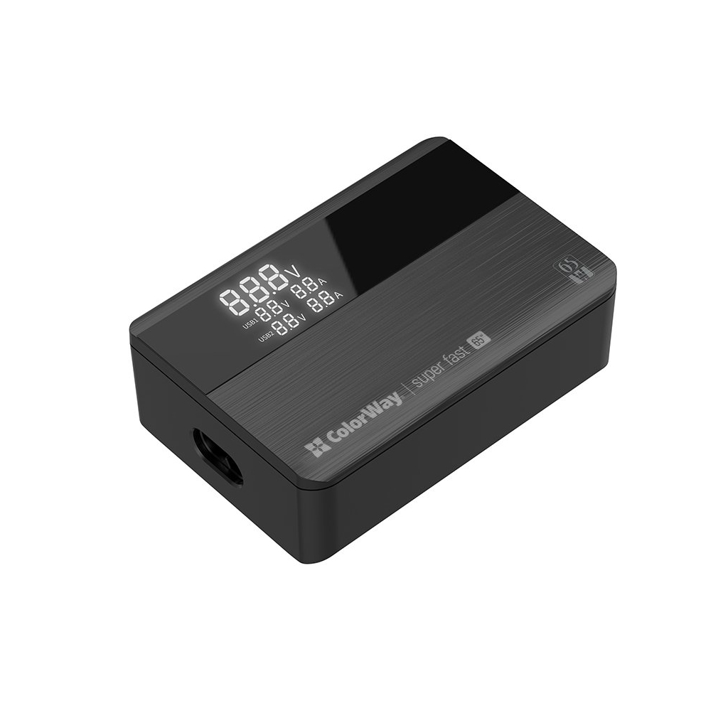 Зарядний пристрій ColorWay Power Delivery (2USB-A + 2USB TYPE-C) (65W) black (CW-CHS040PD-BK)
