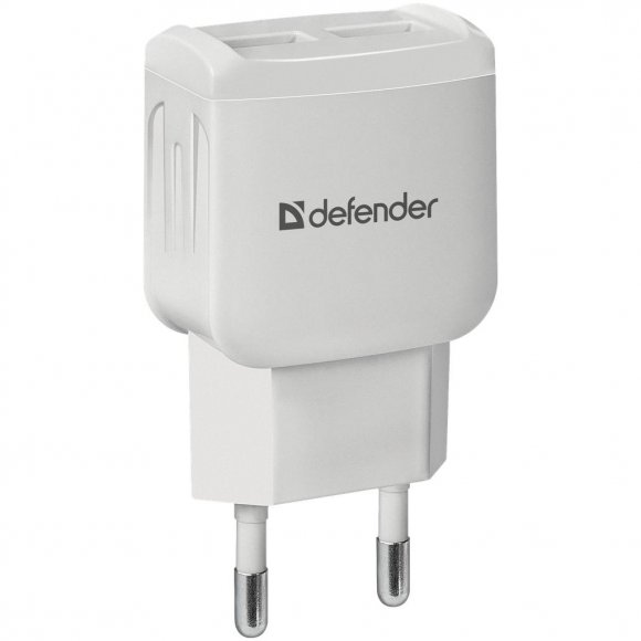 Зарядний пристрій Defender EPA-13 white, 2xUSB, 5V / 2.1A (83841)