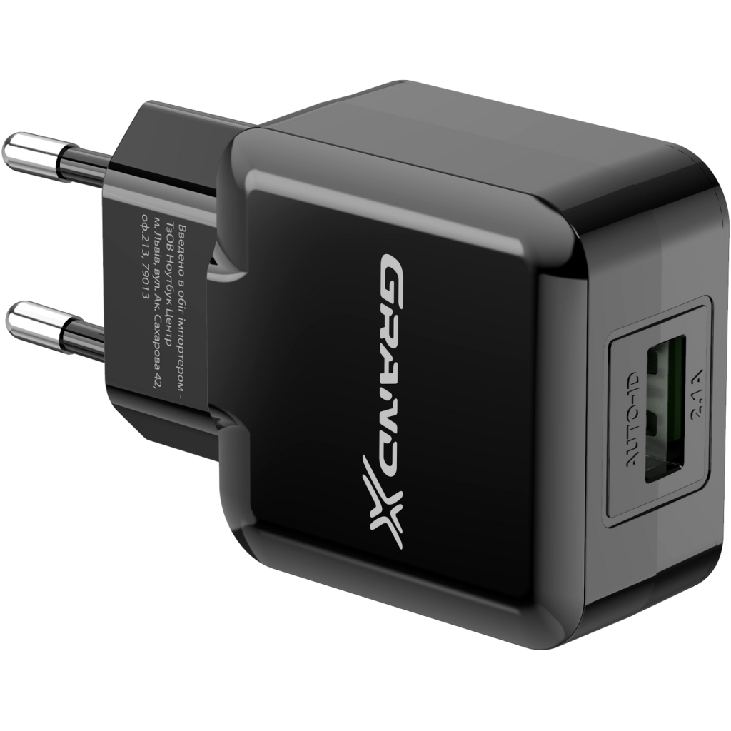 Зарядний пристрій Grand-X 1*USB, 2,1A, Black, + cable USB -> Lightning, Cu, 2.1А, 1m (CH03LTB)