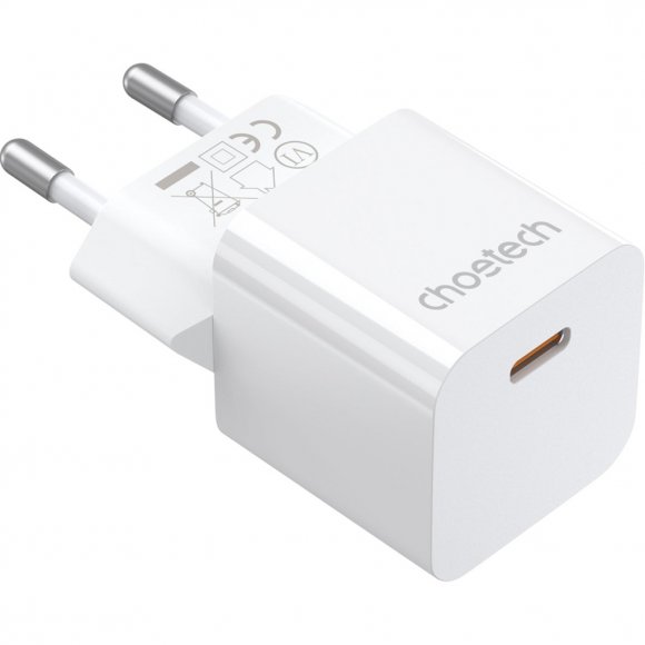 Зарядний пристрій Choetech GaN USB-C 20W QC3.0/PD/PPS (PD5010-EU-WH)