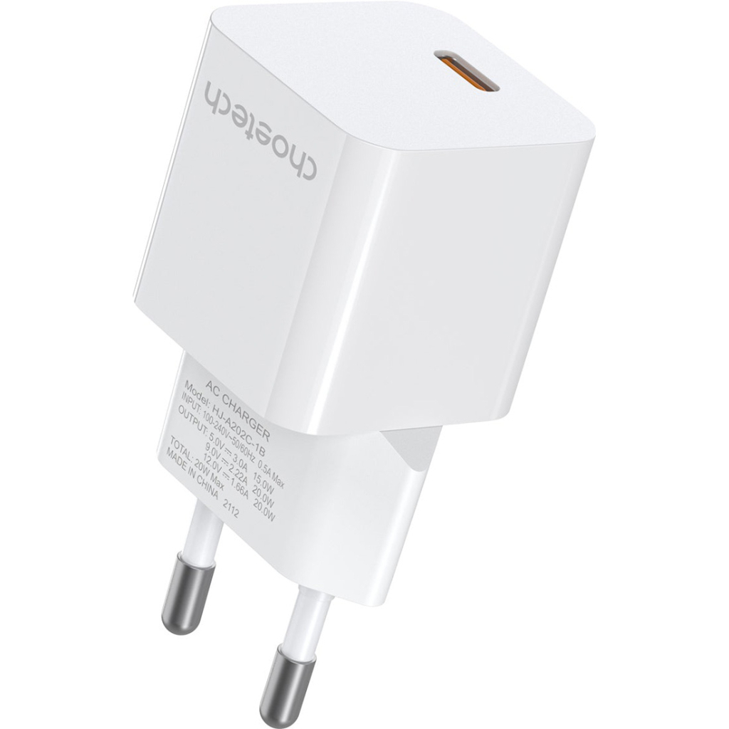 Зарядний пристрій Choetech GaN USB-C 20W QC3.0/PD/PPS (PD5010-EU-WH)