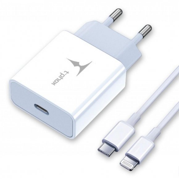 Зарядний пристрій T-Phox PD 18W Charger + C-Lightning 18W cable 1m (White) (T-P01(W)+C-Lightning)