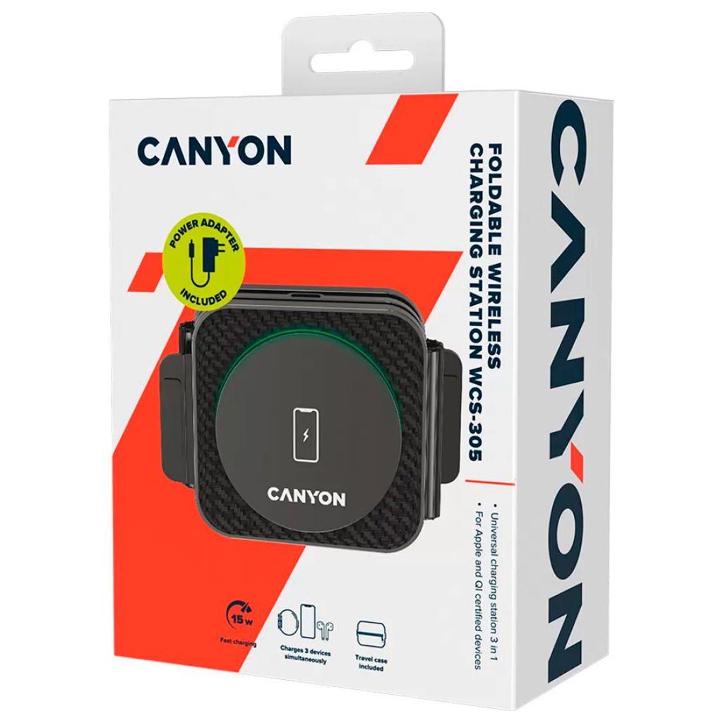 Зарядний пристрій Canyon WS-305 Foldable 3in1 Wireless charger (CNS-WCS305B)