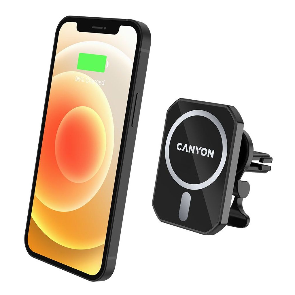 Універсальний автотримач Canyon Magnetic car holder and wireless charger, C-15-01, 15W (CNE-CCA15B01)