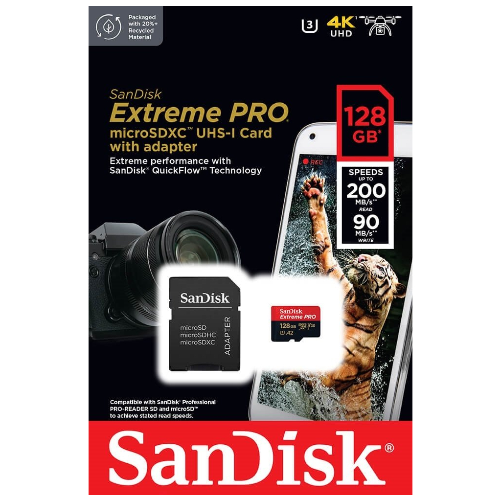 Карта пам'яті SanDisk 128 GB microSDXC UHS-I U3 Extreme Pro+SD Adapter (SDSQXCD-128G-GN6MA)