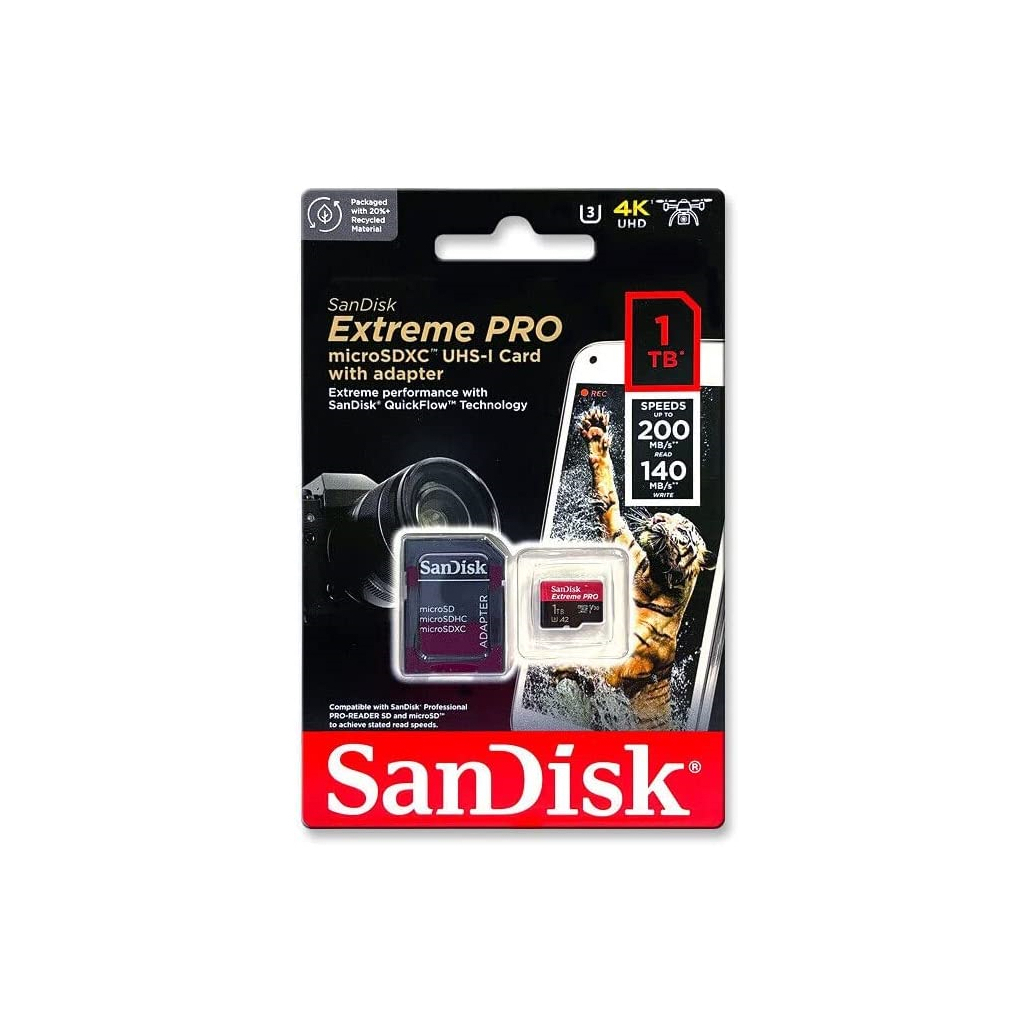 Карта пам'яті SanDisk 1 TB microSDXC UHS-I U3 Extreme Pro+SD Adapter (SDSQXCD-1T00-GN6MA)