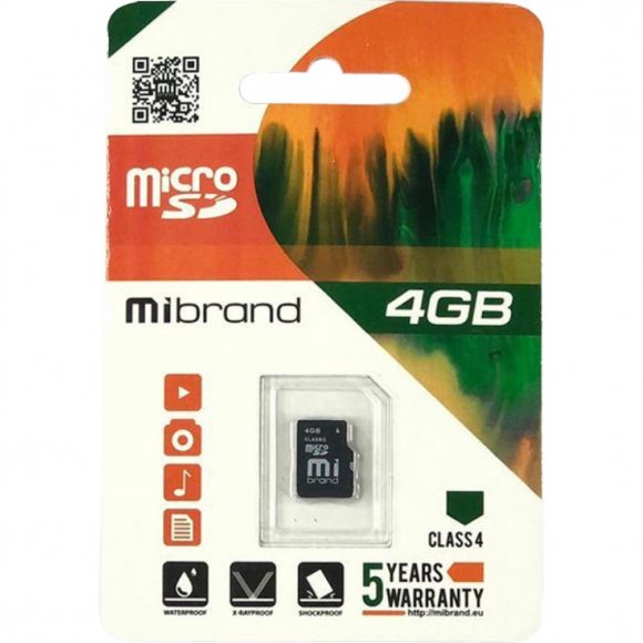 Карта пам'яті Mibrand 4GB microSDHC class 4 (MICDC4/4GB)