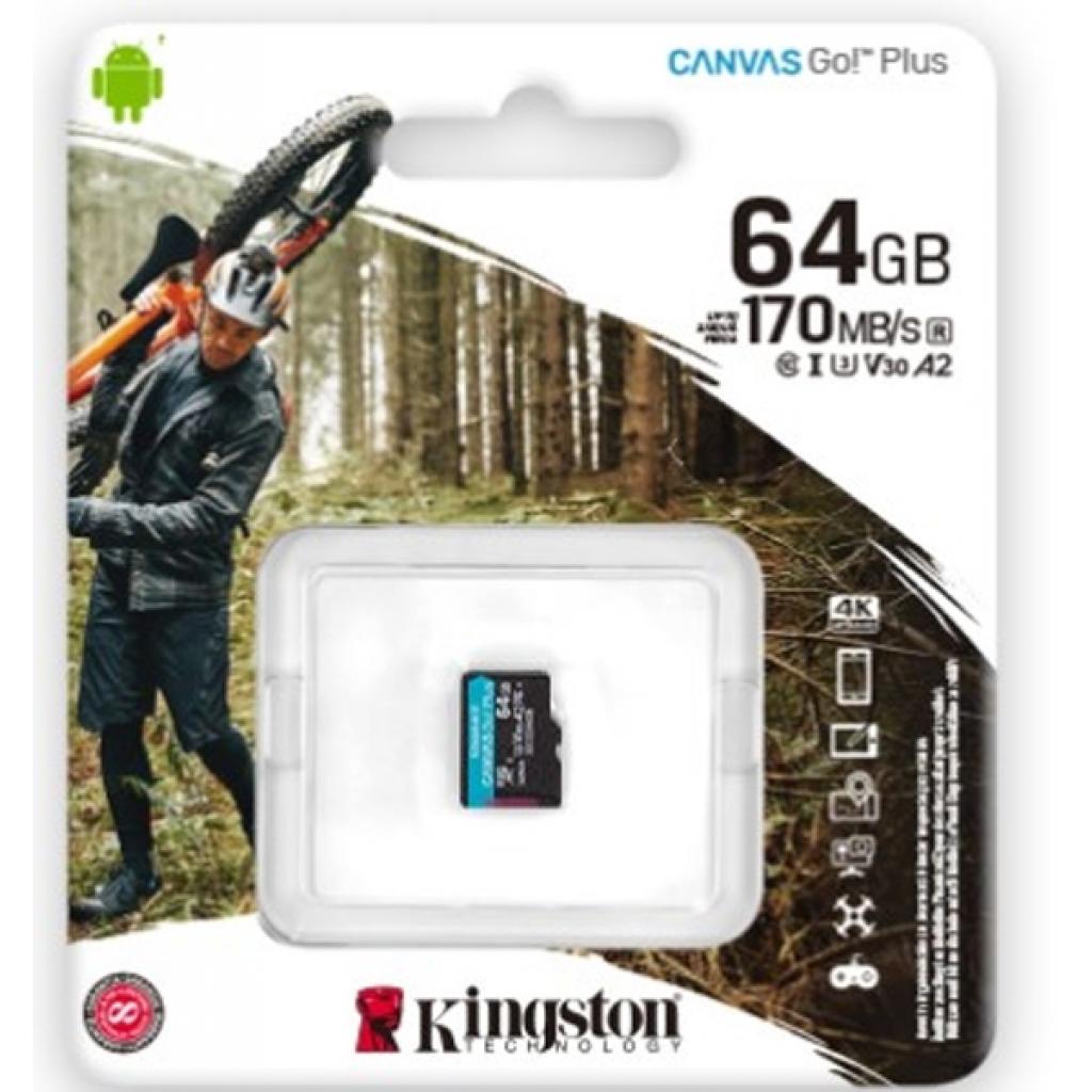 Карта пам'яті Kingston 64GB microSD class 10 UHS-I U3 A2 Canvas Go Plus (SDCG3/64GBSP)