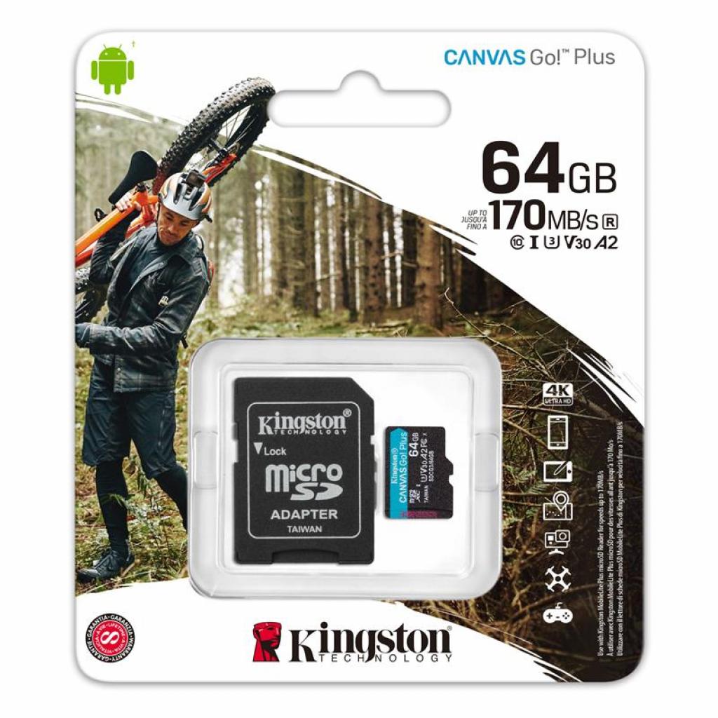 Карта пам'яті Kingston 64GB microSDXC class 10 UHS-I U3 A2 Canvas Go Plus (SDCG3/64GB)