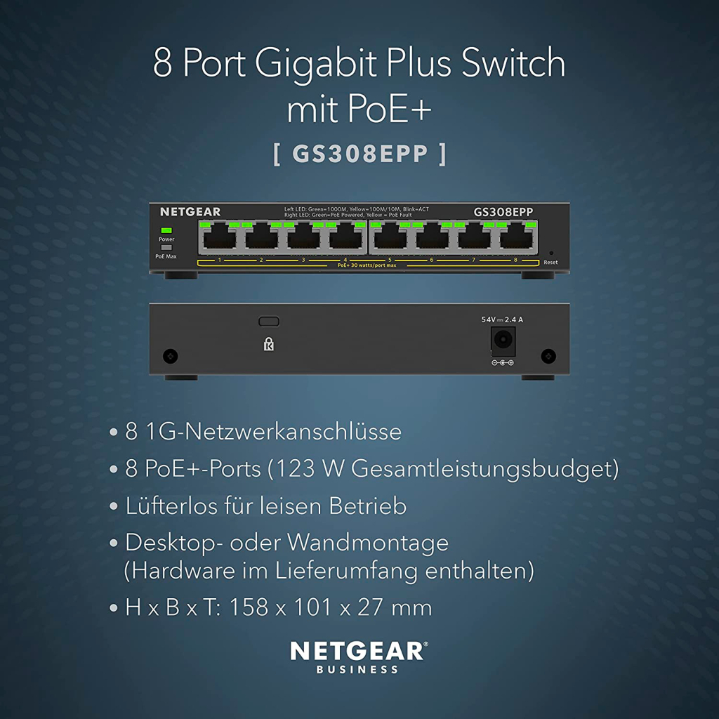Комутатор мережевий Netgear GS308EPP-100PES