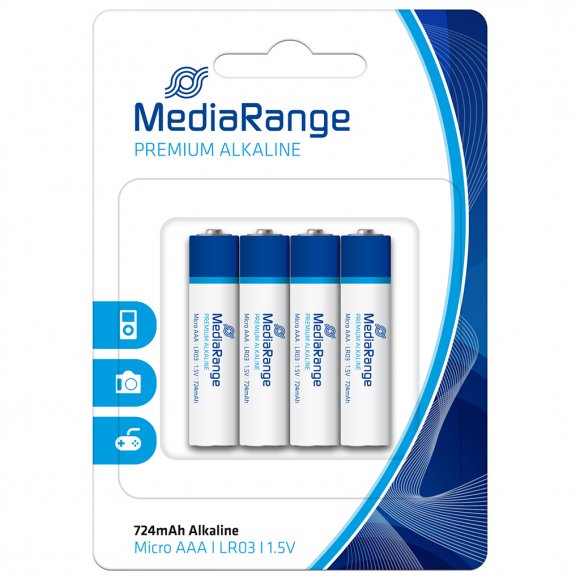 Батарейка Mediarange AAA LR03 1.5V Premium Alkaline Batteries, Micro, Pack 4 (MRBAT101)